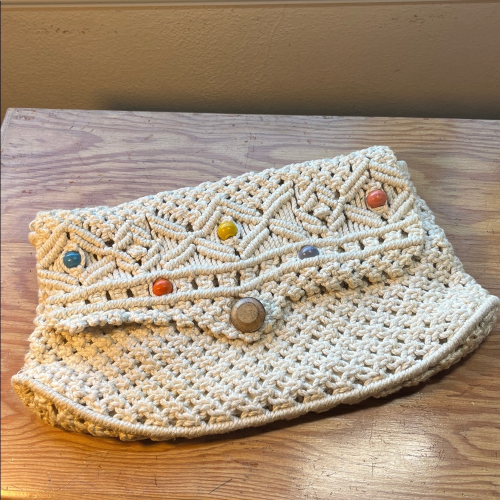 Handmade Crochet Clutch‎ with Colorful Wooden Bead Accents GUC